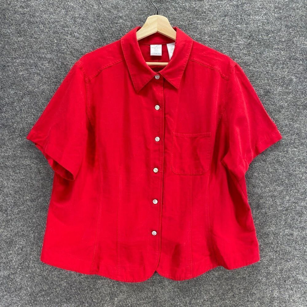 5 For $40 Emma James Shirt Women 18W Plus Red Button Up Short Sleeve Linen